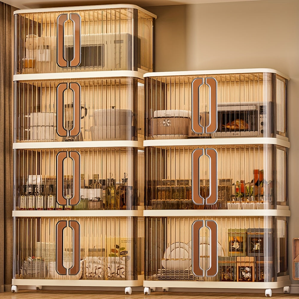 4\u002F5 Layer Stackable Storage Boxes with Lids And Wheels - Plastic Storage Boxes, Foldable Storage Boxes with Doors, Kitchen Storage Boxes, Folding Cabinets, Bathroom Storage Boxes, Closet Organizers And Storage Cabinets for Home, Office, Kitchen