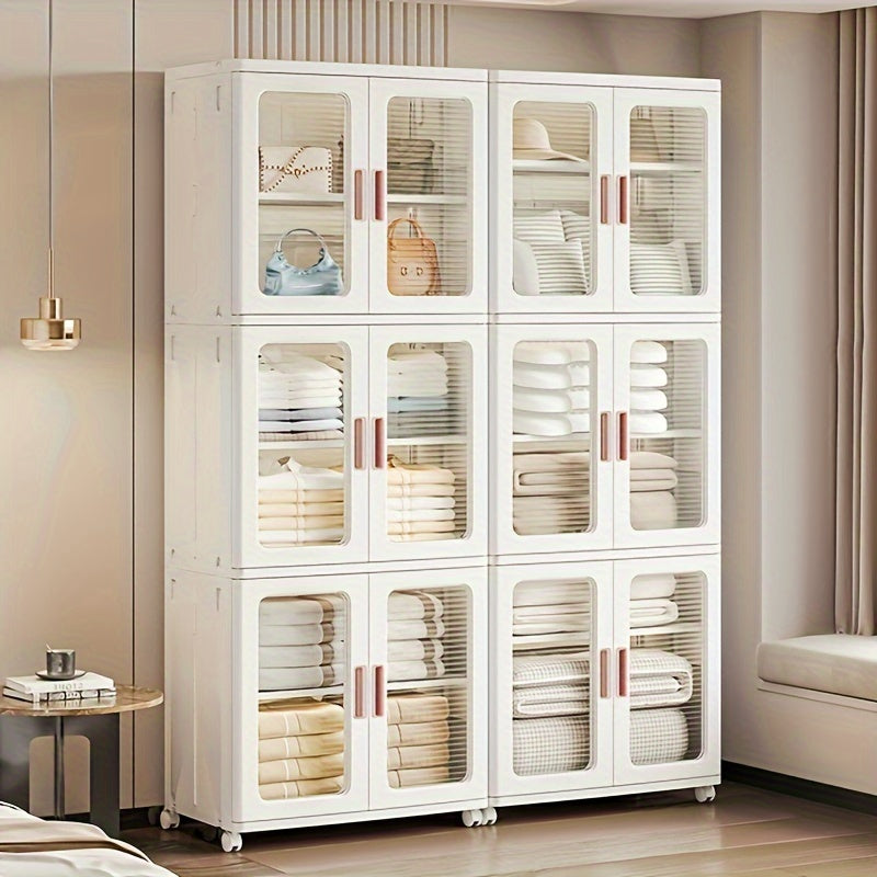 3 Tier High Capacity Stackable Plastic Storage Bins With Lids, Wheel, and Transparent Door Panels, Collapsible Folding Storage Containers For Closet Organizer Bedroom Home
