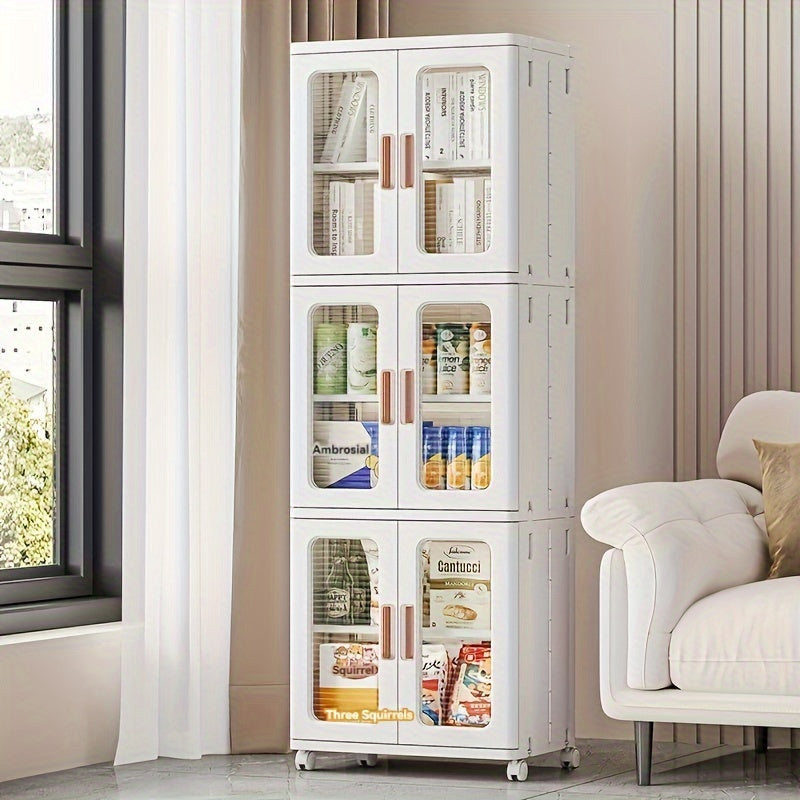 3 Tier High Capacity Stackable Plastic Storage Bins With Lids, Wheel, and Transparent Door Panels, Collapsible Folding Storage Containers For Closet Organizer Bedroom Home