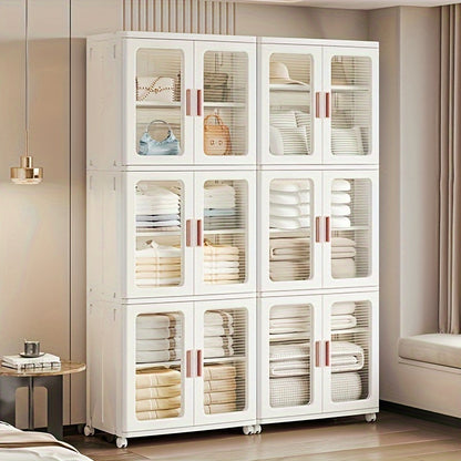 3 Tier High Capacity Stackable Plastic Storage Bins With Lids, Wheel, and Transparent Door Panels, Collapsible Folding Storage Containers For Closet Organizer Bedroom Home