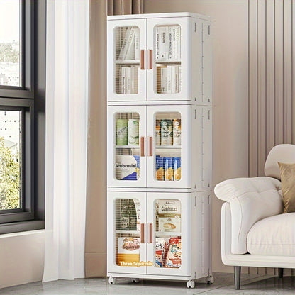 3 Tier High Capacity Stackable Plastic Storage Bins With Lids, Wheel, and Transparent Door Panels, Collapsible Folding Storage Containers For Closet Organizer Bedroom Home