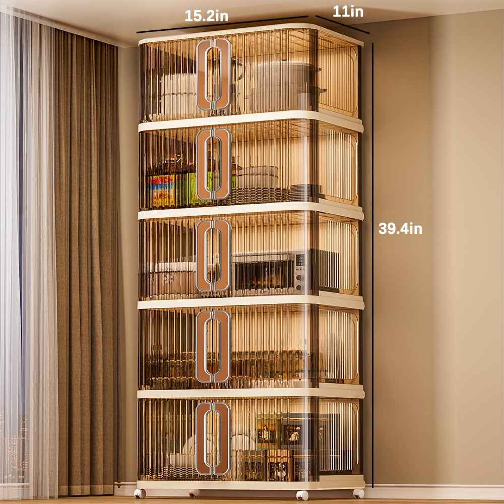 4\u002F5 Layer Stackable Storage Boxes with Lids And Wheels - Plastic Storage Boxes, Foldable Storage Boxes with Doors, Kitchen Storage Boxes, Folding Cabinets, Bathroom Storage Boxes, Closet Organizers And Storage Cabinets for Home, Office, Kitchen