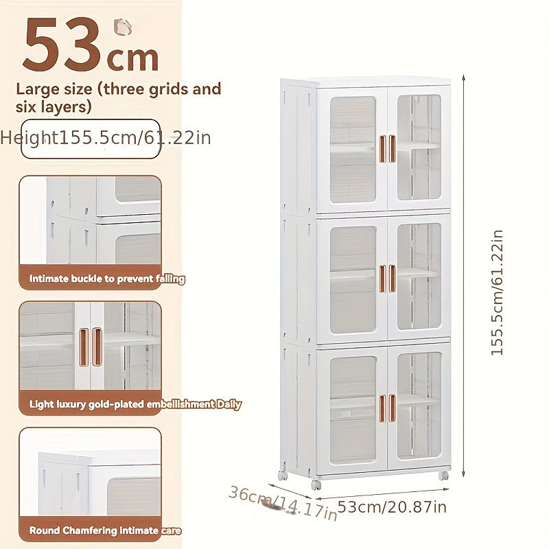 3 Tier High Capacity Stackable Plastic Storage Bins With Lids, Wheel, and Transparent Door Panels, Collapsible Folding Storage Containers For Closet Organizer Bedroom Home
