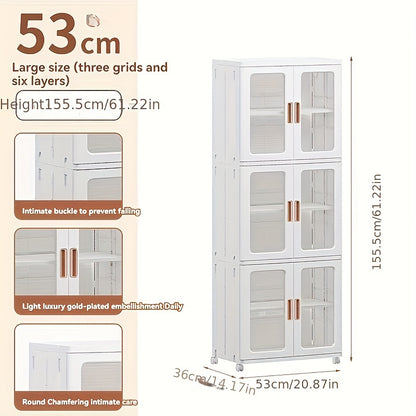 3 Tier High Capacity Stackable Plastic Storage Bins With Lids, Wheel, and Transparent Door Panels, Collapsible Folding Storage Containers For Closet Organizer Bedroom Home
