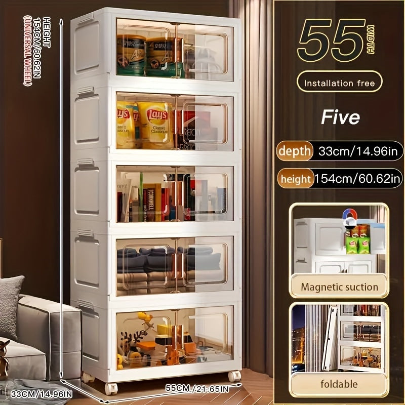 21.65inch 5--1 Layers Large Multifunctional Plastic Storage Box with Flip Cover, Stackable, Non Waterproof Rectangular Organizer, Suitable for Home And Office - Foldable, Multi-Purpose Storage Box for Clothing, Toys, Etc