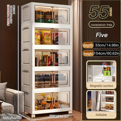 21.65inch 5--1 Layers Large Multifunctional Plastic Storage Box with Flip Cover, Stackable, Non Waterproof Rectangular Organizer, Suitable for Home And Office - Foldable, Multi-Purpose Storage Box for Clothing, Toys, Etc